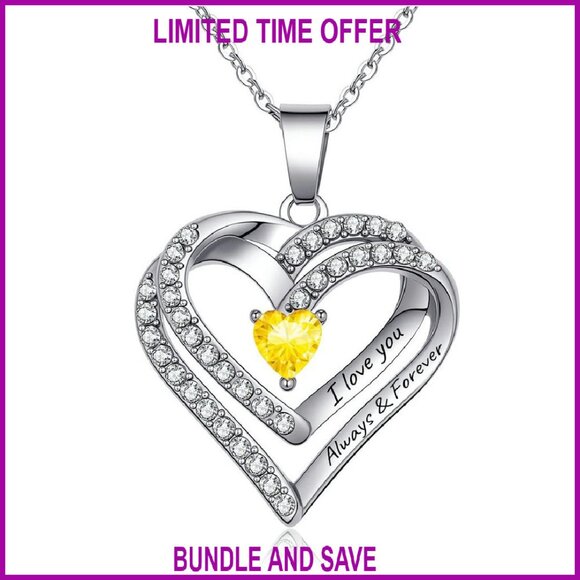 Personalized Birthstone Heart Necklace with Name Engraving Stainless Steel